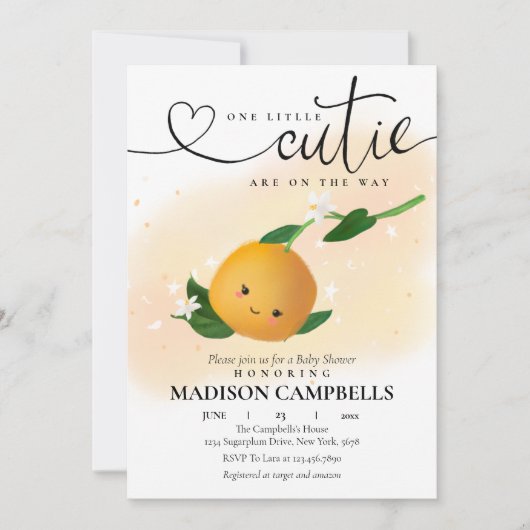 1つの小さなかわいこちゃんが方法柑橘系招待状 招待状 (正面)