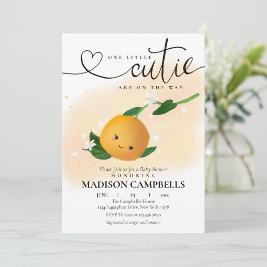 1つの小さなかわいこちゃんが方法柑橘系招待状 招待状 (スタンド正面)