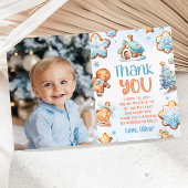 1つの小さなクッキーボーイ誕生日写真感謝していあなた 招待状