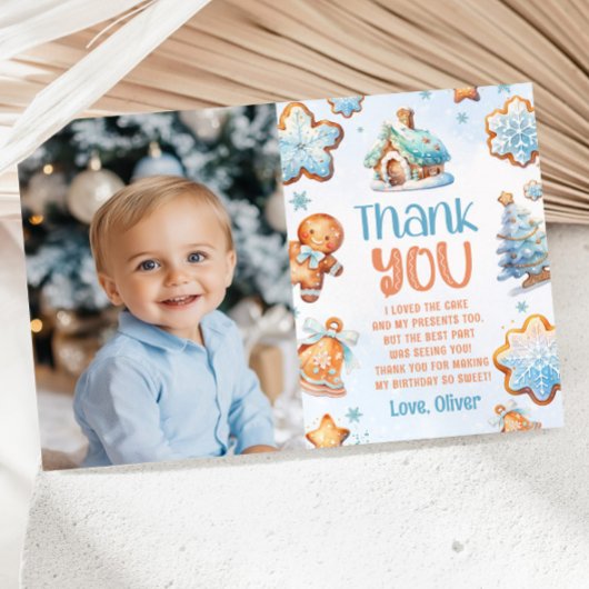 1つの小さなクッキーボーイ誕生日写真感謝していあなた 招待状