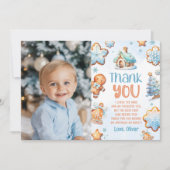 1つの小さなクッキーボーイ誕生日写真感謝していあなた 招待状 (正面)