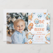 1つの小さなCookie男の子のクリスマス1番目の誕生日の写真 招待状 (正面)