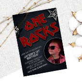 1つの岩と写真-ロックスター1歳の誕生日 招待状