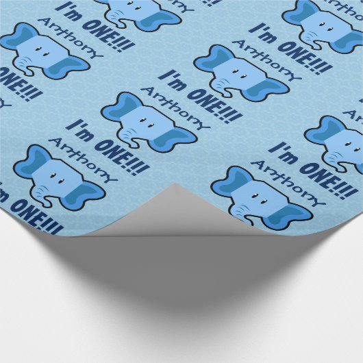 1つの年の第1誕生日かわいい象の顔A02A ラッピングペーパー (角)