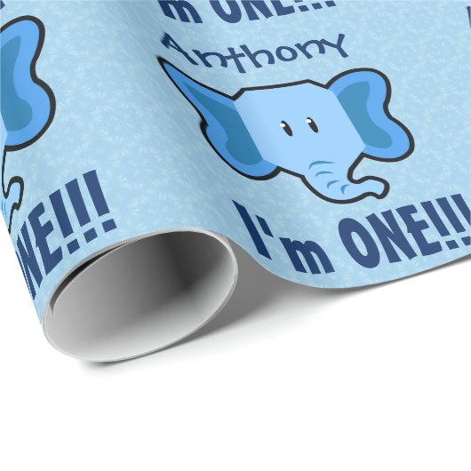 1つの年の第1誕生日かわいい象の顔A02A ラッピングペーパー (ロールコーナー)