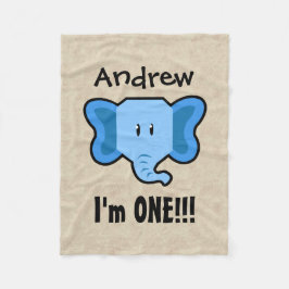 1つの年の第1誕生日かわいい象の顔A18 フリースブランケット