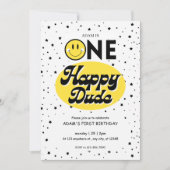 1つの幸せな男絵文字1歳の誕生日の男の子 招待状 (正面)