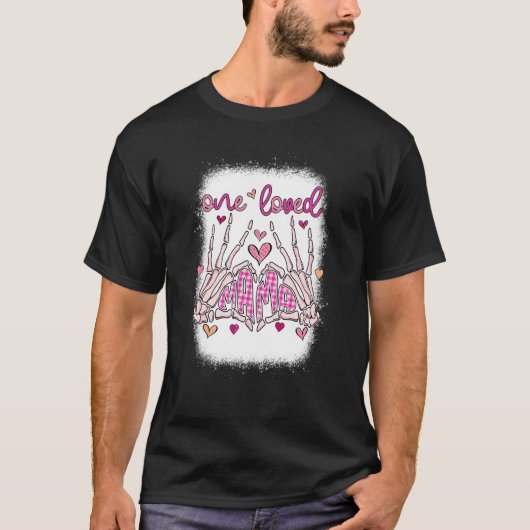 1つの愛されたママスケルトンハート漂白バレンタイン Tシャツ (正面)