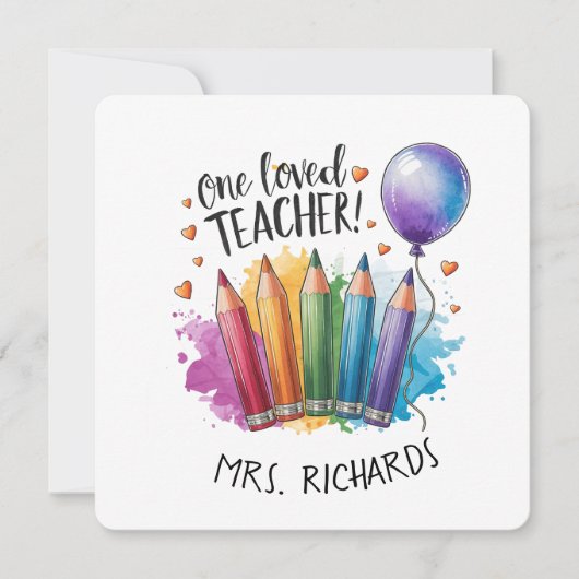 1つの愛された先生カラフルパーソナライズされたペン (正面)