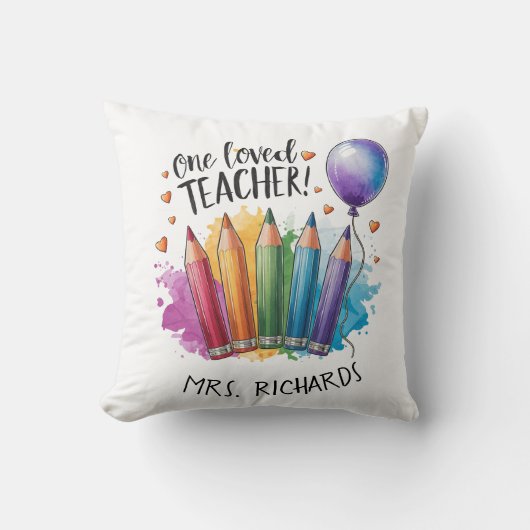 1つの愛された先生パーソナライズされたサンキューギフト クッション (正面)