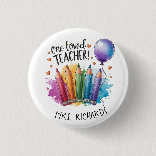 1つの愛された先生パーソナライズされたサンキューギフト 缶バッジ (正面)