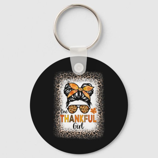 1つの感謝の女の子Thanksgiving乱雑Bun Leopard B キーホルダー (正面)