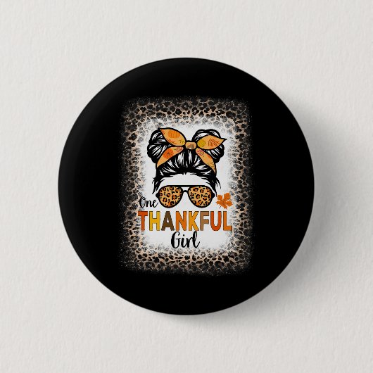 1つの感謝の女の子Thanksgiving乱雑Bun Leopard B 缶バッジ (正面)