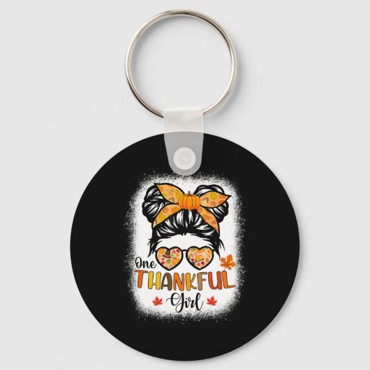 1つの感謝の女の子Thanksgiving娘Messy Bun キーホルダー (正面)