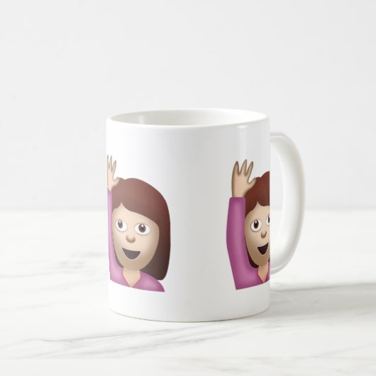 1つの手Emojiを上げている幸せな人 コーヒーマグカップ (正面右)