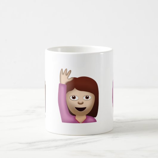 1つの手Emojiを上げている幸せな人 コーヒーマグカップ (中央)