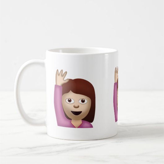 1つの手Emojiを上げている幸せな人 コーヒーマグカップ (左)