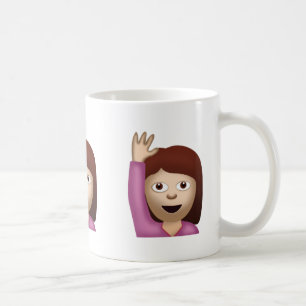 1つの手Emojiを上げている幸せな人 コーヒーマグカップ