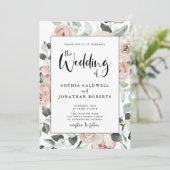 1つの書道でほこりっぽいピンクのバラ結婚の 招待状 (スタンド正面)