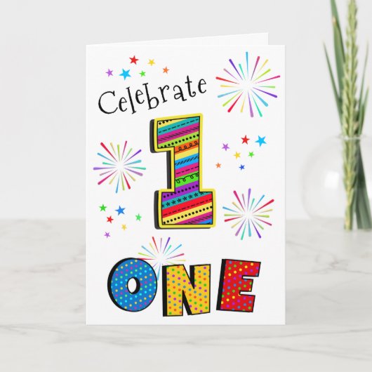 1つの最初の大きなおもしろい花火スターハッピーバースデー カード (正面)