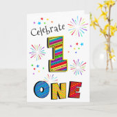 1つの最初の大きなおもしろい花火スターハッピーバースデー カード (黄色い花)