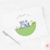 1つの最初の誕生日のカップケーキの穴が青でトッパー ラウンドシール (封筒)