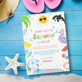 1つの最初の誕生日プールパーティーへのスプラシン サンキューカード