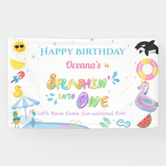 1つの最初の誕生日プールパーティーへのスプラシン 横断幕 (横)