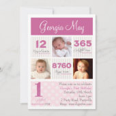 1つの最初年の女の赤ちゃんの最初誕生日 招待状 (正面)