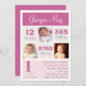 1つの最初年の女の赤ちゃんの最初誕生日 招待状 (正面/裏面)