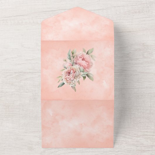 1つの桃の牡丹の赤ちゃんシャワーの招待のすべてで オールインワン招待状 (外側)