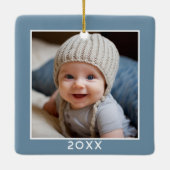 1つの正方形の写真 – 年ミニマル – 薄いデニムブルー セラミックオーナメント (裏面)