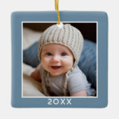 1つの正方形の写真 – 年ミニマル – 薄いデニムブルー セラミックオーナメント (正面)