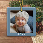 1つの正方形の写真 – 年ミニマル – 薄いデニムブルー セラミックオーナメント