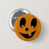1つの歯ボタンが付いているハロウィーンのカボチャのちょうちんの間抜けな顔 缶バッジ (正面&裏面)