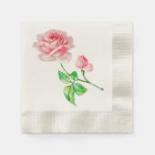 1つの独身のヴィンテージピンクローズ 縁ありカクテルナプキン (正面)
