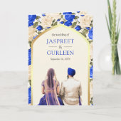 1つの王室のシーク教徒の青いアイボリーフローラすべて結婚 招待状 (正面)