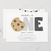 1つの甘いクッキーのミルクとクッキー最初の誕生日 招待状 (正面/裏面)