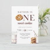 1つの甘いクッキーのミルクとクッキー最初の誕生日 招待状 (スタンド正面)