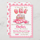 1つの甘い年の最初の誕生日パーティーの招待 招待状 (正面/裏面)