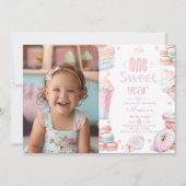 1つの甘い年1の誕生日の写真 招待状 (正面)