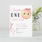 1つの甘い桃かわいいフォトガール1st誕生日 招待状 (スタンド正面)