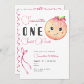 1つの甘い桃かわいいフォトガール1st誕生日 招待状 (正面/裏面)
