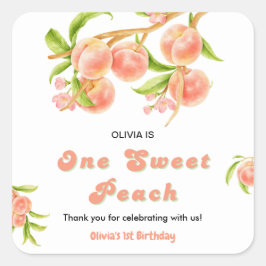 1つの甘い桃の果実1st誕生日ありがとう スクエアシール