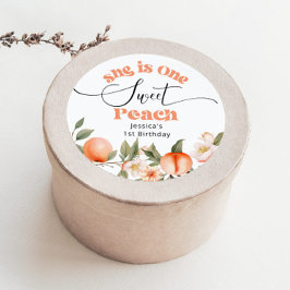 1つの甘い桃の水色1日の誕生日 ラウンドシール