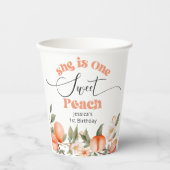 1つの甘い桃の水色1日の誕生日 紙コップ (正面)