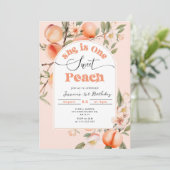 1つの甘い桃1歳の誕生日 招待状 (スタンド正面)