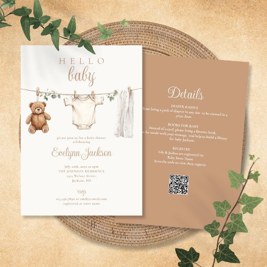 1つの男女兼用中に物干し用の赤ちゃんシャワー 招待状