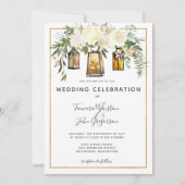 1つの白い牡丹の金ゴールド灯素朴灯 招待状 (正面)