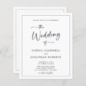 1つの白黒の結婚式の招待ですべての予算 (正面/裏面)